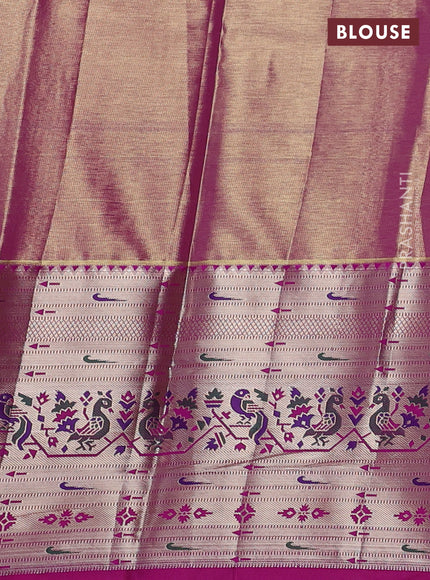 Tissue paithani silk saree pastel lavender and magenta pink with allover zari woven brocade weaves and long zari woven paithani style border