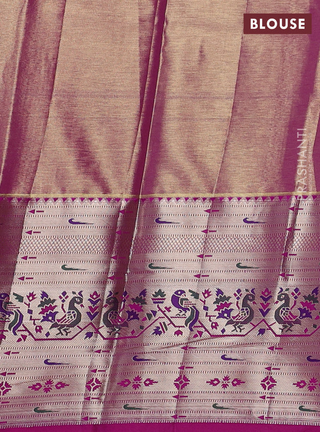Tissue paithani silk saree pastel lavender and magenta pink with allover zari woven brocade weaves and long zari woven paithani style border