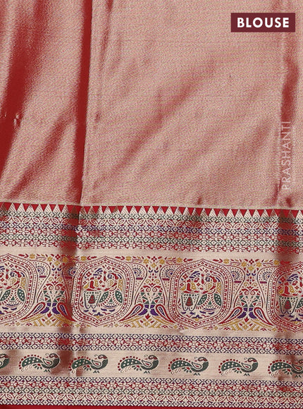 Tissue paithani silk saree green and red with allover zari woven brocade weaves and long zari woven paithani style border