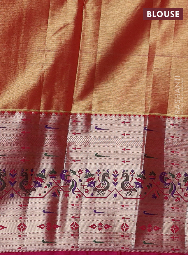 Tissue paithani silk saree gold and pink with allover zari woven brocade weaves and long zari woven paithani style border