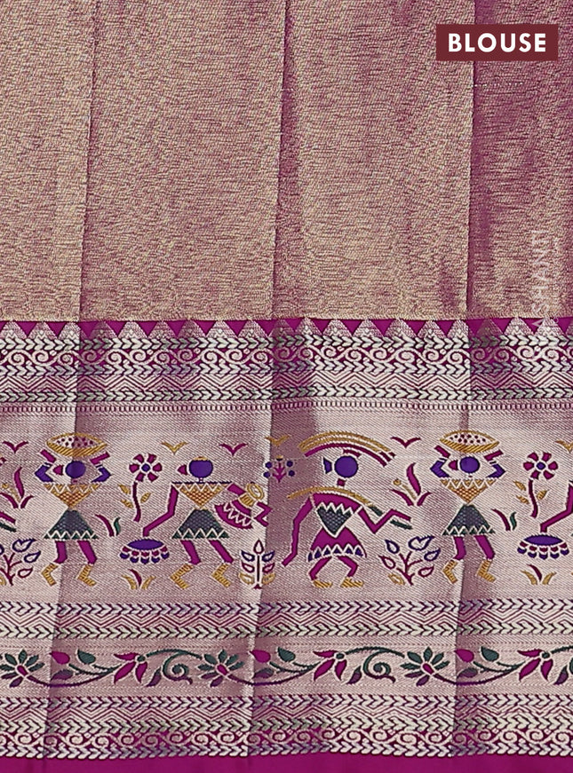 Tissue paithani silk saree pastel green and purple with allover zari woven brocade weaves and long zari woven paithani style border