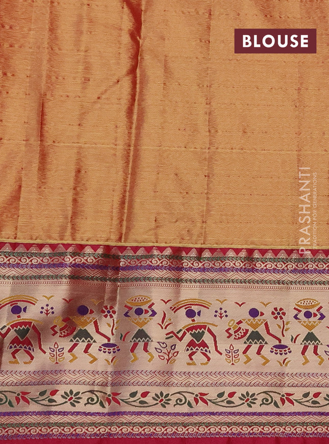 Tissue paithani silk saree cream and pink with allover silver zari woven brocade weaves and zari woven paithani style border