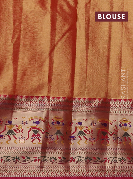 Tissue paithani silk saree pastel green and pink with allover silver zari woven brocade weaves and long zari woven paithani style border