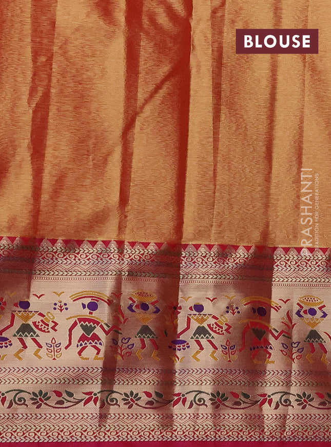 Tissue paithani silk saree pastel green and pink with allover silver zari woven brocade weaves and long zari woven paithani style border