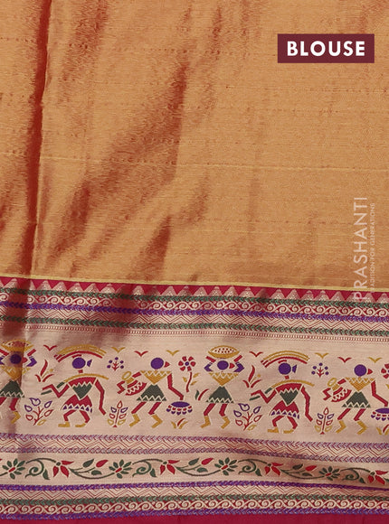 Tissue paithani silk saree yellow and pink with allover silver zari woven brocade weaves and long zari woven paithani style border