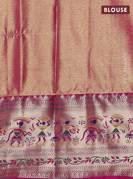 Tissue paithani silk saree gold and pink with allover silver zari woven brocade weaves and long zari woven paithani style border