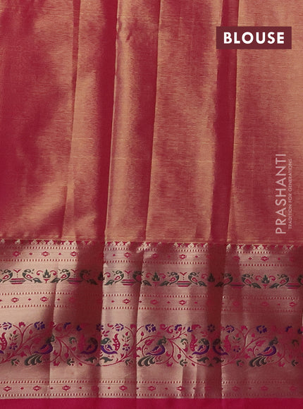 Tissue paithani silk saree beige and pink with allover silver zari woven brocade weaves and zari woven paithani style border