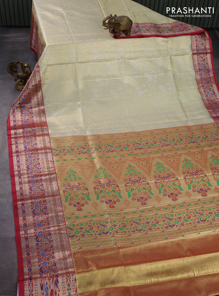 Tissue paithani silk saree gold and pink with allover silver zari woven brocade weaves and zari woven paithani style border