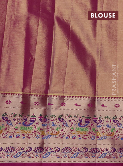 Tissue paithani silk saree light blue and pink with allover silver zari woven brocade weaves and long zari woven paithani style border