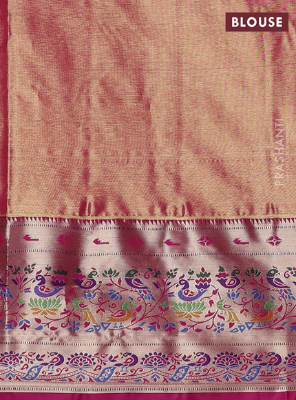 Tissue paithani silk saree light green and pink with allover silver zari woven brocade weaves and zari woven paithani style border