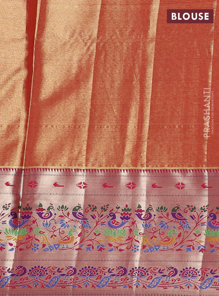 Tissue paithani silk saree mustard yellow and pink with allover silver zari woven brocade weaves and zari woven paithani style border