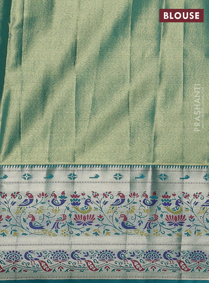 Tissue paithani silk saree purple and teal green with allover silver zari woven brocade weaves and zari woven paithani style border