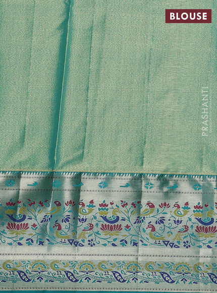 Tissue paithani silk saree lavender and teal green with allover silver zari woven brocade weaves and zari woven paithani style border
