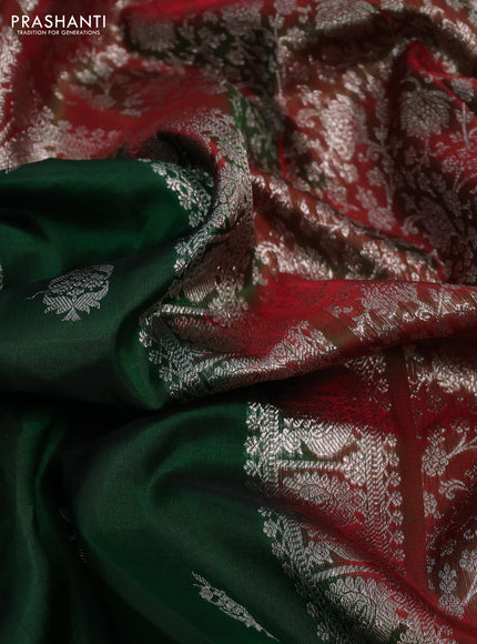 Venkatagiri silk saree dark green and dual shade of greenish red with silver zari woven buttas and silver zari woven border