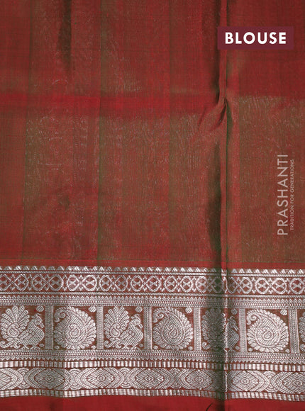 Venkatagiri silk saree dark green and dual shade of greenish red with silver zari woven buttas and silver zari woven border