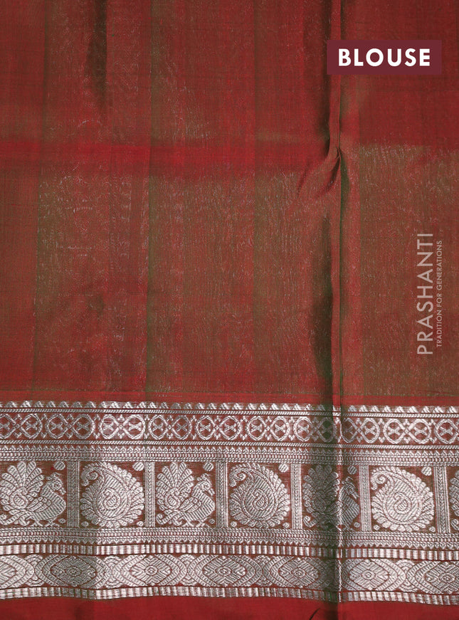 Venkatagiri silk saree dark green and dual shade of greenish red with silver zari woven buttas and silver zari woven border