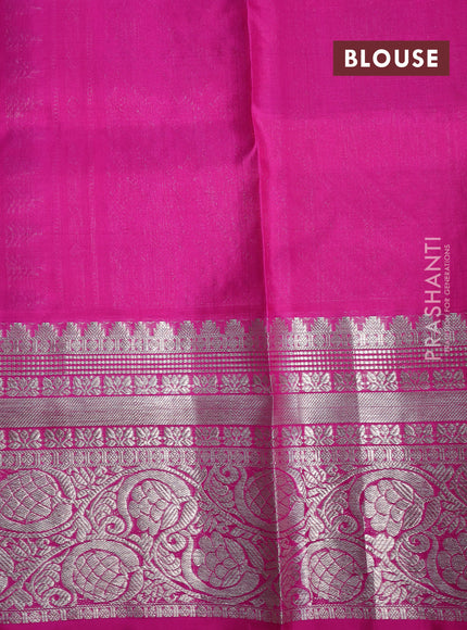 Venkatagiri silk saree pastel pink and pink with allover silver & gold zari checked pattern and long silver zari woven border
