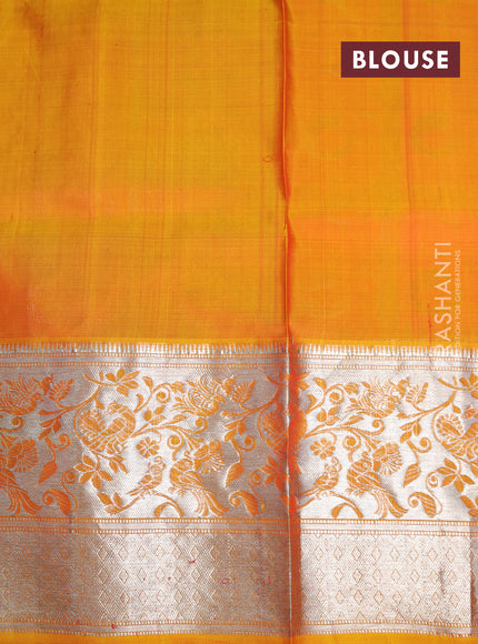 Venkatagiri silk saree maroon and mustard yellow with silver zari woven buttas and long rich zari woven border