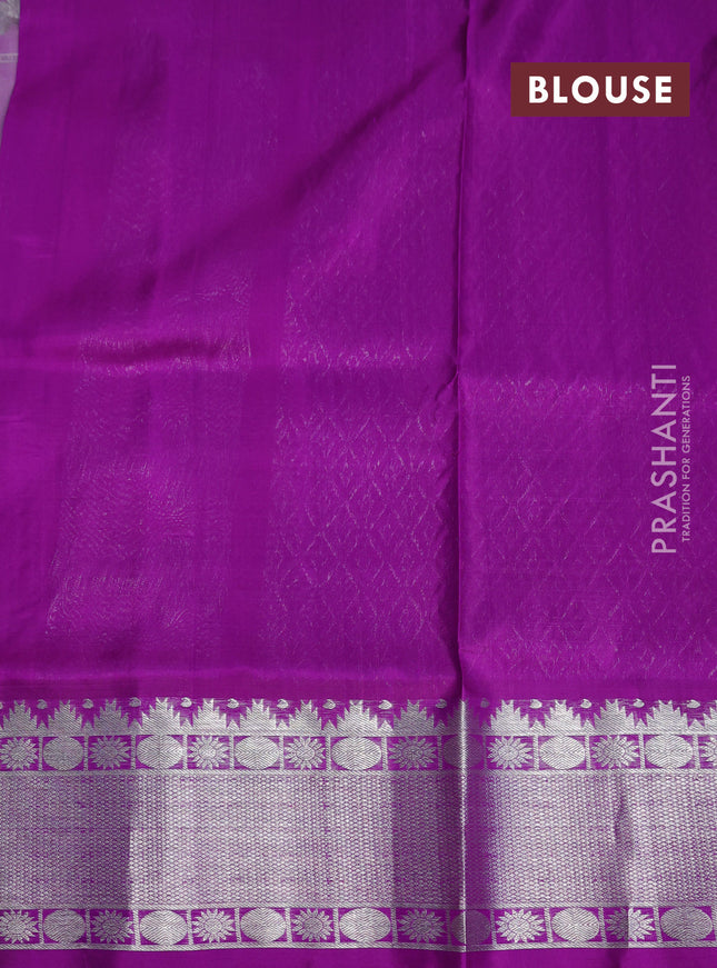 Venkatagiri silk saree lavender and purple with allover silver zari checks & buttas and silver zari woven border