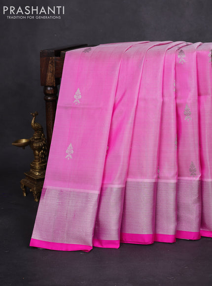 Venkatagiri silk saree light pink and pink with silver zari woven buttas and silver zari woven border