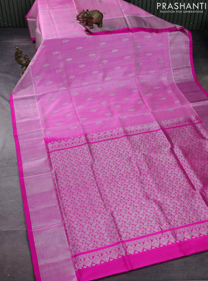 Venkatagiri silk saree light pink and pink with silver zari woven buttas and silver zari woven border