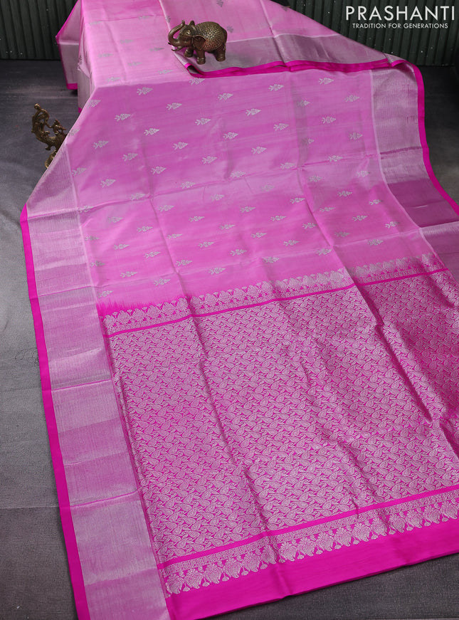 Venkatagiri silk saree light pink and pink with silver zari woven buttas and silver zari woven border