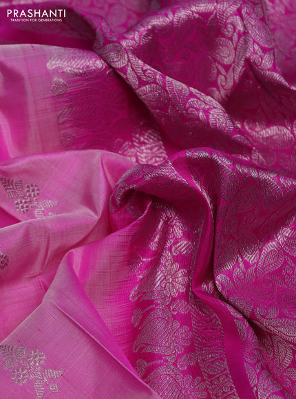 Venkatagiri silk saree light pink and pink with silver zari woven buttas and silver zari woven border