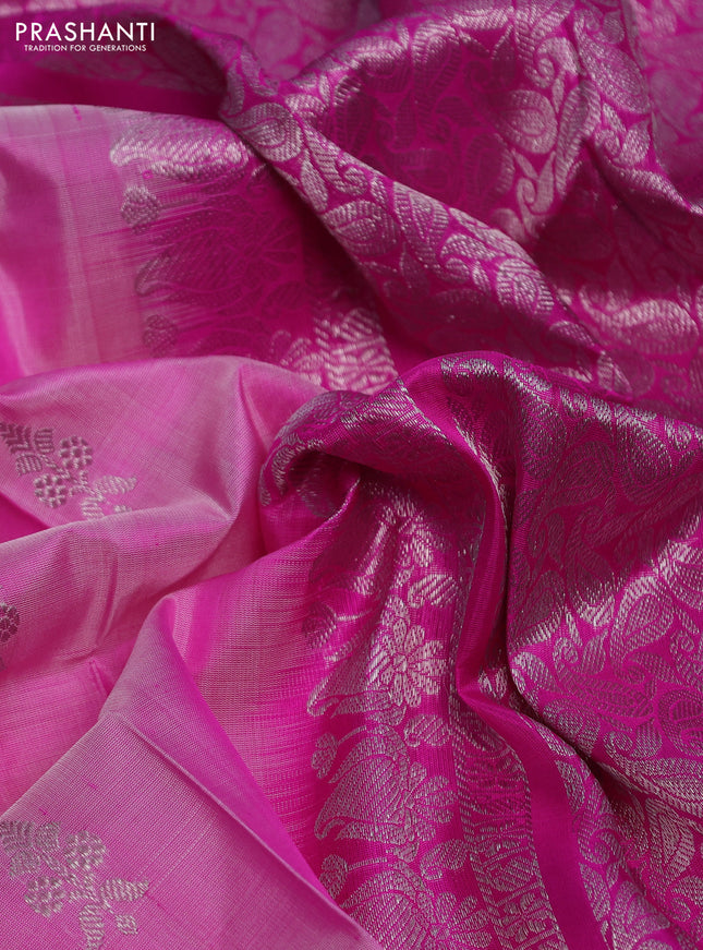 Venkatagiri silk saree light pink and pink with silver zari woven buttas and silver zari woven border