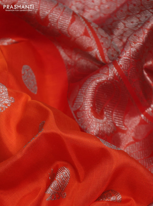 Venkatagiri silk saree orange with silver zari woven buttas and silver zari woven border