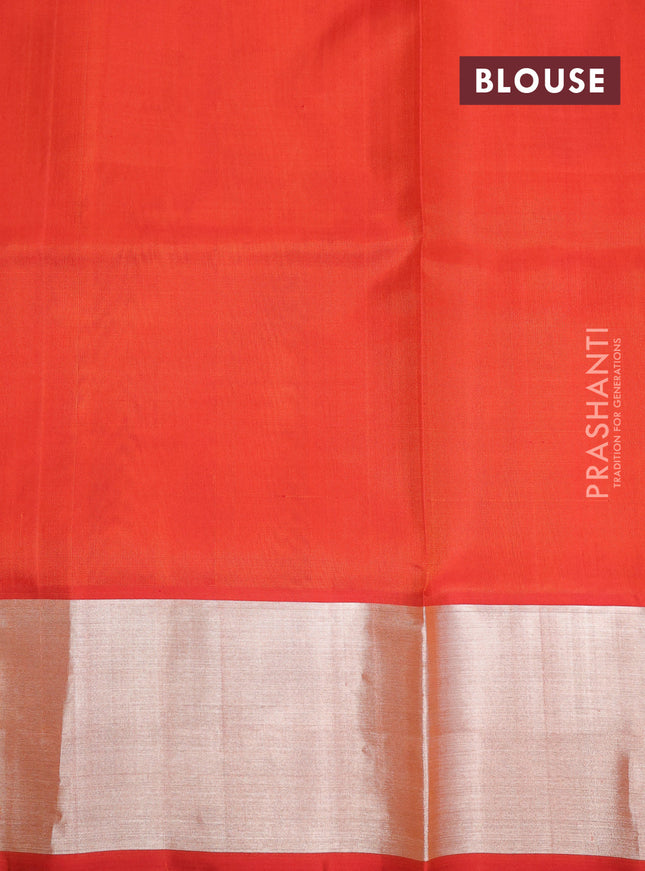 Venkatagiri silk saree orange with silver zari woven buttas and silver zari woven border