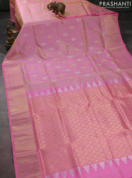 Venkatagiri silk saree peach pink with silver & gold zari woven buttas and zari woven border