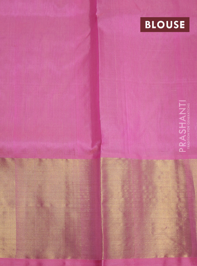 Venkatagiri silk saree peach pink with silver & gold zari woven buttas and zari woven border