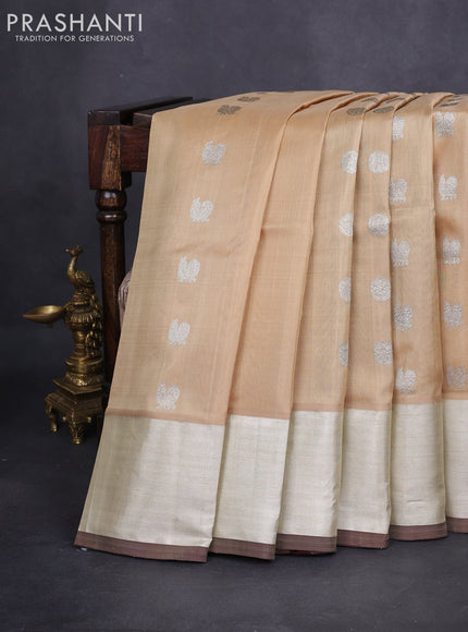 Venkatagiri silk saree sandal and brown with silver zari woven buttas and zari woven border