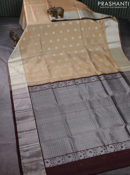 Venkatagiri silk saree sandal and brown with silver zari woven buttas and zari woven border