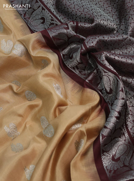 Venkatagiri silk saree sandal and brown with silver zari woven buttas and zari woven border