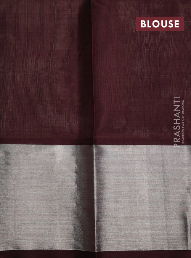 Venkatagiri silk saree sandal and brown with silver zari woven buttas and zari woven border