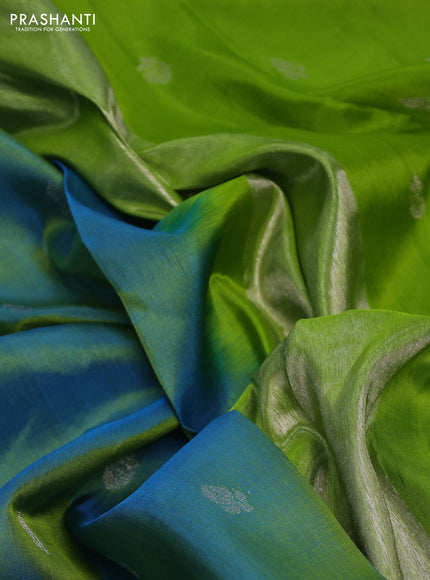 Venkatagiri silk saree dual shade of teal blue and light green with silver zari woven buttas and zari woven border