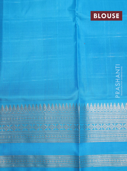 Venkatagiri silk saree blue and cs blue with allover silver zari checks & buttas and silver zari woven border