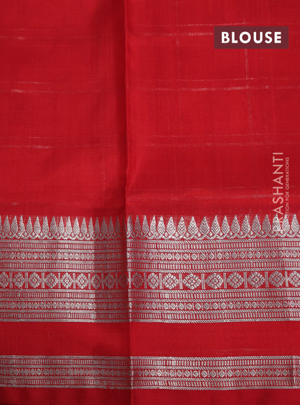 Venkatagiri silk saree orange and red with allover silver zari checks & buttas and silver zari woven border