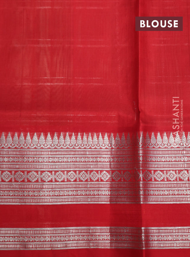 Venkatagiri silk saree elaichi green and red with allover silver zari checks & buttas and silver zari woven border