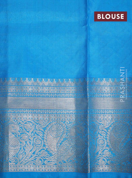 Venkatagiri silk saree dual shade of pastel pink and cs blue with allover silver zari checks and silver zari woven border
