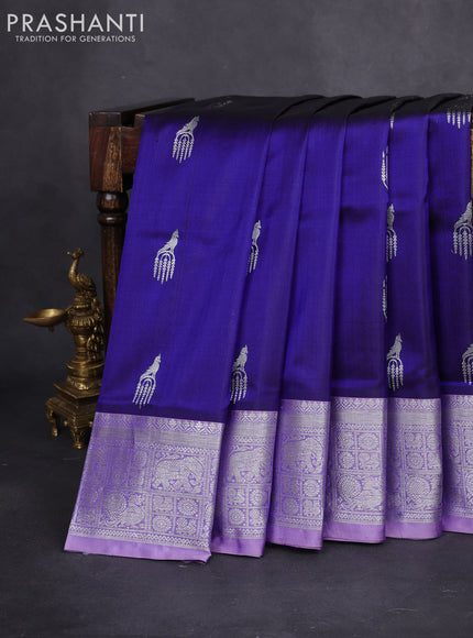 Venkatagiri silk saree blue and lavender with silver zari woven buttas and silver zari woven border
