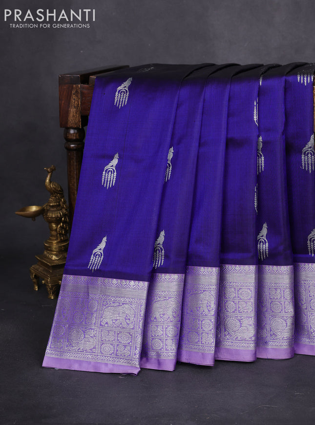 Venkatagiri silk saree blue and lavender with silver zari woven buttas and silver zari woven border