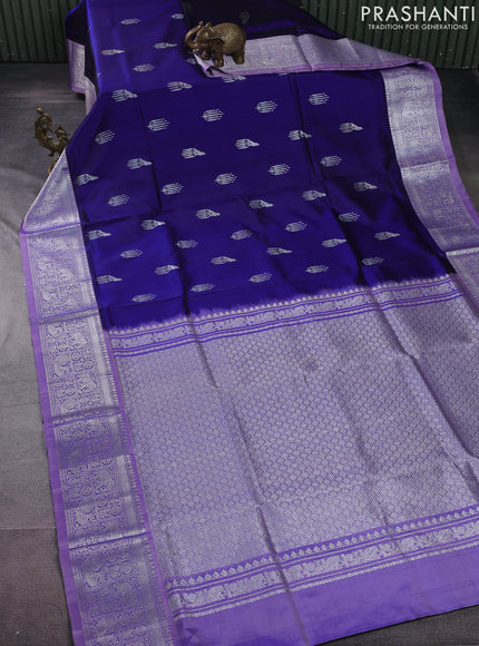Venkatagiri silk saree blue and lavender with silver zari woven buttas and silver zari woven border