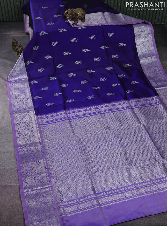 Venkatagiri silk saree blue and lavender with silver zari woven buttas and silver zari woven border