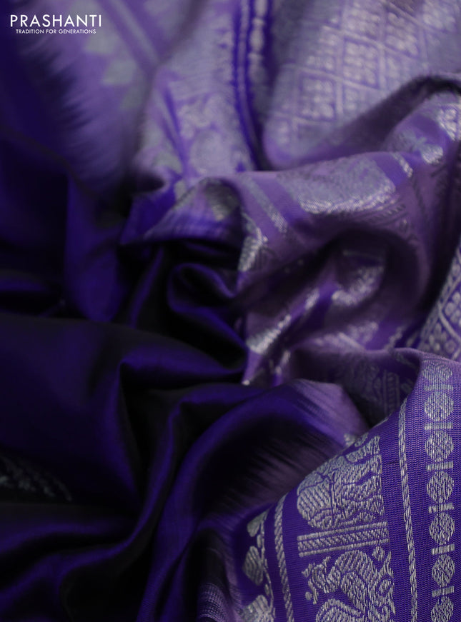 Venkatagiri silk saree blue and lavender with silver zari woven buttas and silver zari woven border