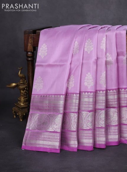 Venkatagiri silk saree lavender and purple with silver zari woven buttas and long silver zari woven border