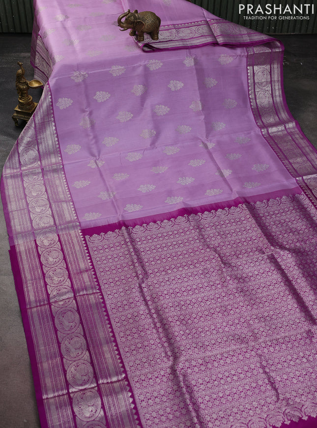 Venkatagiri silk saree lavender and purple with silver zari woven buttas and long silver zari woven border