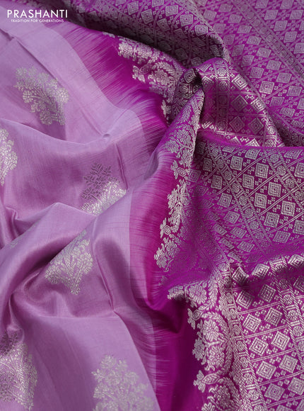 Venkatagiri silk saree lavender and purple with silver zari woven buttas and long silver zari woven border