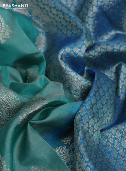 Venkatagiri silk saree teal blue and cs blue with silver zari woven buttas and silver zari woven border